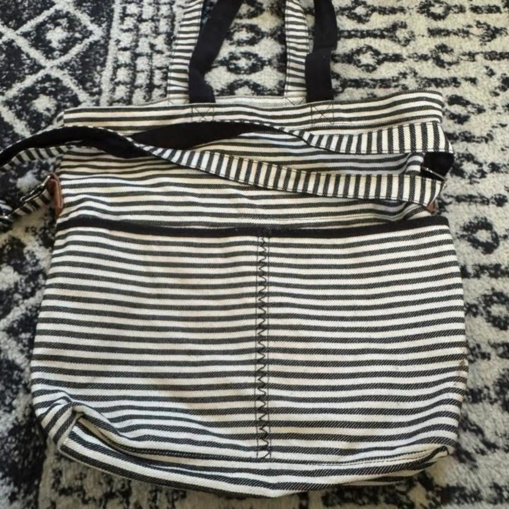 Thirty-One Black and White Striped Tote